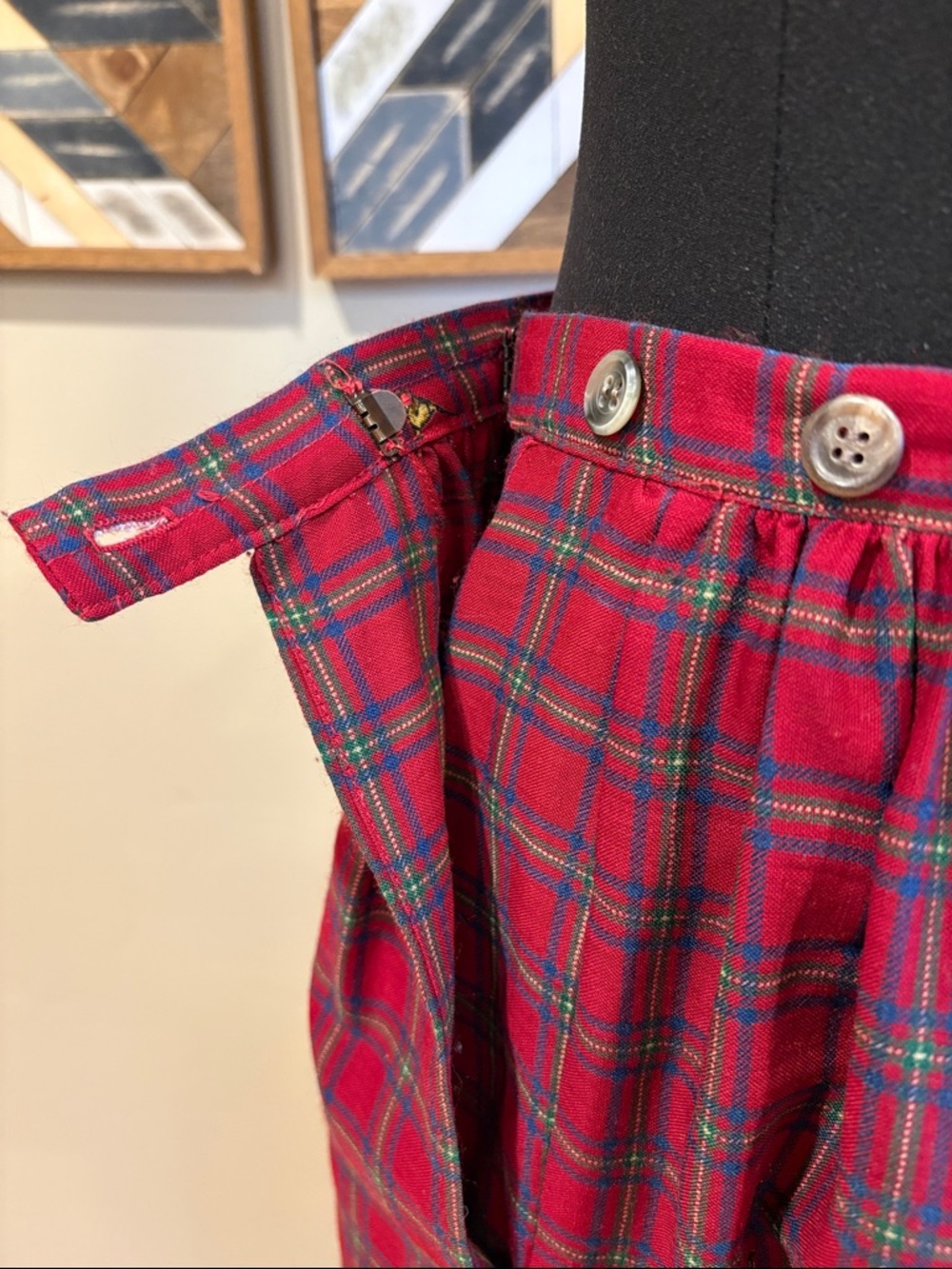 Vintage Ralph Lauren Red Plaid Wool Pheasant Equestrian Maxi Skirt size 12 - Picture 10 of 13